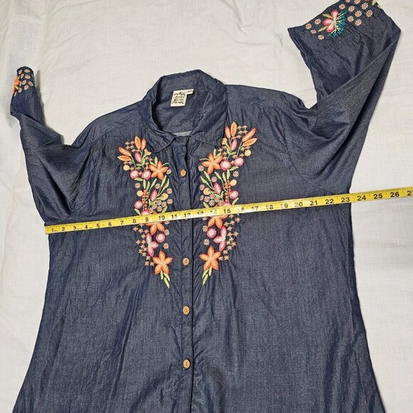 Parsley & Sage Women Embroidered Top Blouse Shirt Size `1X Blue Button Up Collar - Picture 12 of 14